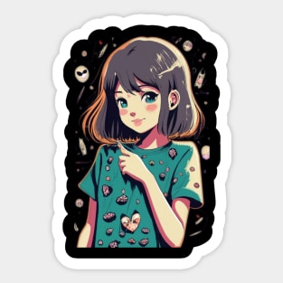 Kawaii anime girl with brown hair Sticker